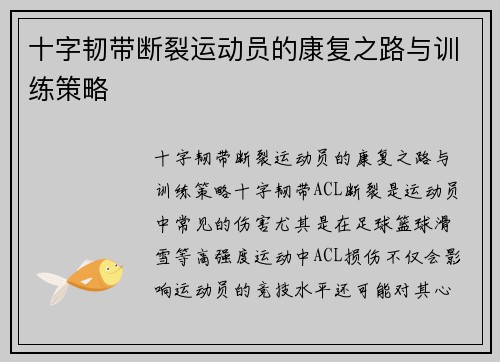 十字韧带断裂运动员的康复之路与训练策略